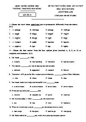 Bộ đề thi thử tuyển sinh Lớp 10 THPT môn Tiếng Anh - Năm học 2019-2020 - Lê Hồng Phong (Có đáp án)